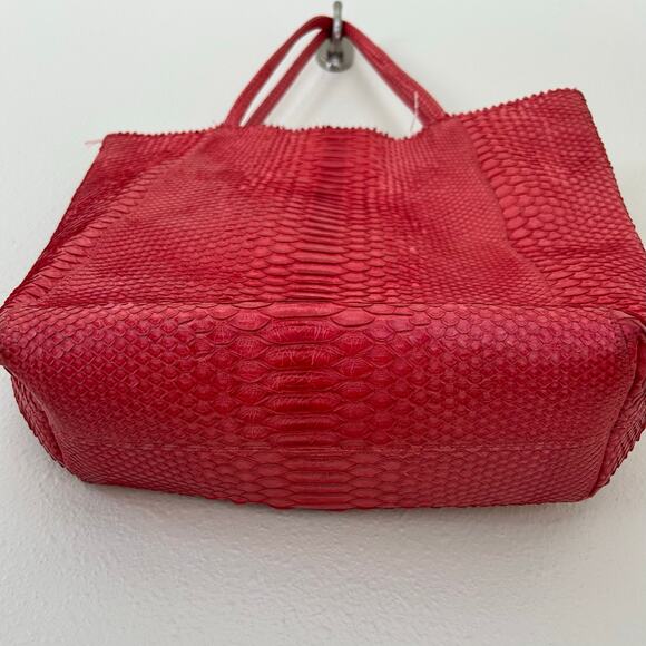 Carlos Falchi Python Leather Tote Bag Exotic Embossed Shoulder Bag coral Orange - Picture 11 of 14